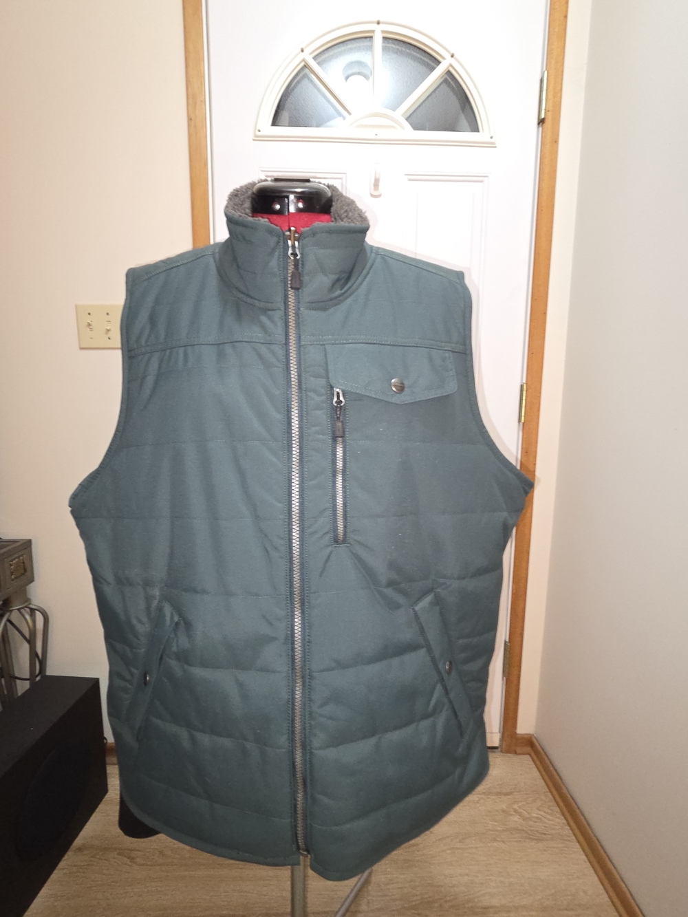 Womens Quilted Sleeveless Puffer Vest - Deep Green And Reversible
